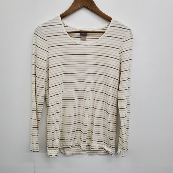Chicos Womens S (0) Metallic Stripe Long Sleeve Top Minimalist Stretch Shirt - Picture 3 of 13